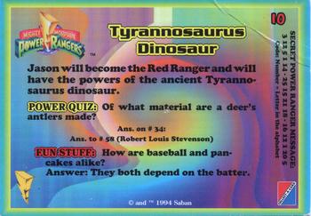 1994 Collect-A-Card Mighty Morphin Power Rangers (Hobby) #10 Tyrannosaurus Dinosaur Back