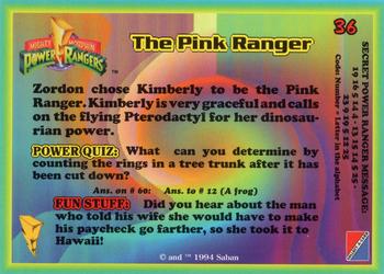 1994 Collect-A-Card Mighty Morphin Power Rangers (Hobby) #36 The Pink Ranger Back