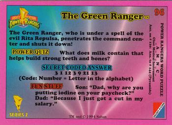 1994 Collect-A-Card Mighty Morphin Power Rangers (Hobby) #96 The Green Ranger Back