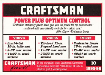 1995-96 Craftsman #10 Power Saws Back