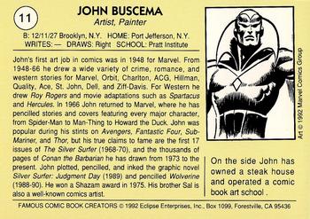 1992 Eclipse Famous Comic Book Creators #11 John Buscema Back
