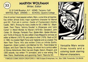 1992 Eclipse Famous Comic Book Creators #33 Marv Wolfman Back