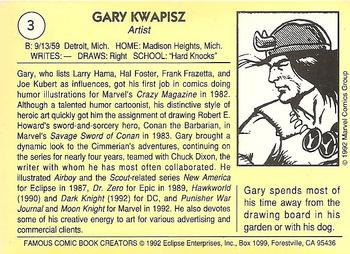 1992 Eclipse Famous Comic Book Creators #3 Gary Kwapisz Back