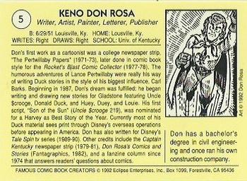 1992 Eclipse Famous Comic Book Creators #5 Don Rosa Back