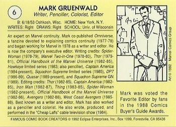 1992 Eclipse Famous Comic Book Creators #6 Mark Gruenwald Back