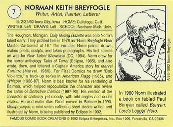 1992 Eclipse Famous Comic Book Creators #7 Norm Breyfogle Back
