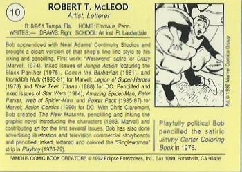 1992 Eclipse Famous Comic Book Creators #10 Bob McLeod Back