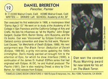 1992 Eclipse Famous Comic Book Creators #12 Dan Brereton Back