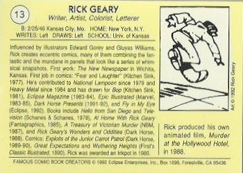 1992 Eclipse Famous Comic Book Creators #13 Rick Geary Back