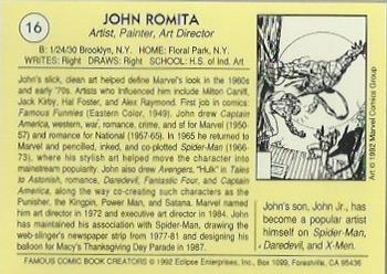 1992 Eclipse Famous Comic Book Creators #16 John Romita Back