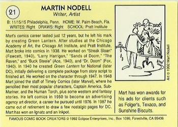 1992 Eclipse Famous Comic Book Creators #21 Martin Nodell Back