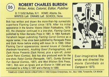 1992 Eclipse Famous Comic Book Creators #26 Bob Burden Back