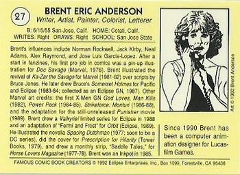 1992 Eclipse Famous Comic Book Creators #27 Brent Anderson Back