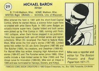 1992 Eclipse Famous Comic Book Creators #29 Mike Baron Back