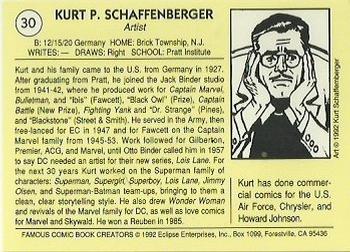 1992 Eclipse Famous Comic Book Creators #30 Kurt Schaffenberger Back