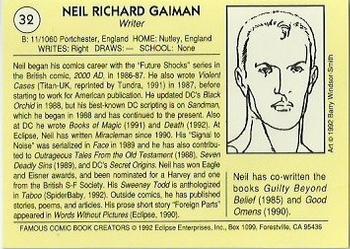 1992 Eclipse Famous Comic Book Creators #32 Neil Gaiman Back