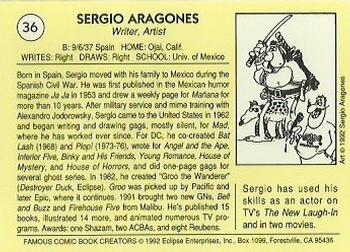 1992 Eclipse Famous Comic Book Creators #36 Sergio Aragones Back