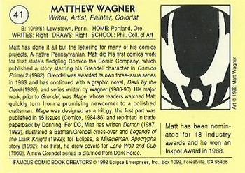 1992 Eclipse Famous Comic Book Creators #41 Matt Wagner Back