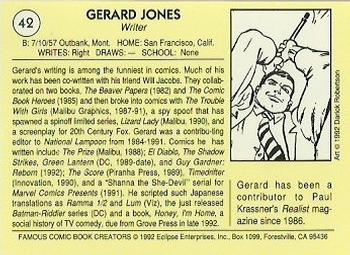 1992 Eclipse Famous Comic Book Creators #42 Gerard Jones Back