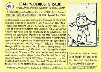 1992 Eclipse Famous Comic Book Creators #49 Moebius Back