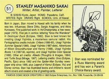 1992 Eclipse Famous Comic Book Creators #51 Stan Sakai Back