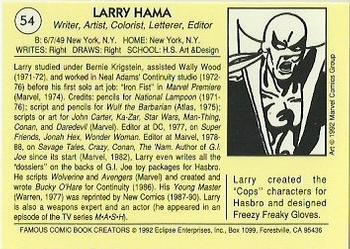 1992 Eclipse Famous Comic Book Creators #54 Larry Hama Back