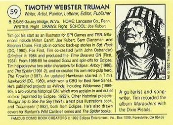 1992 Eclipse Famous Comic Book Creators #59 Timothy Truman Back