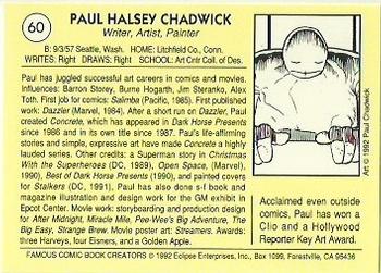 1992 Eclipse Famous Comic Book Creators #60 Paul Chadwick Back
