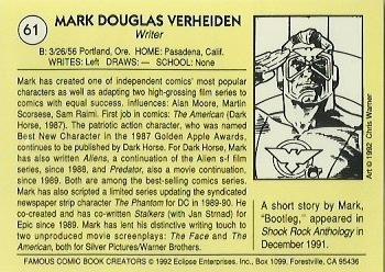 1992 Eclipse Famous Comic Book Creators #61 Mark Verheiden Back