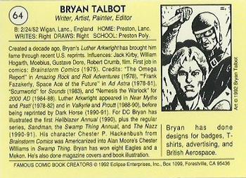 1992 Eclipse Famous Comic Book Creators #64 Bryan Talbot Back