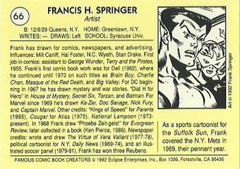 1992 Eclipse Famous Comic Book Creators #66 Frank Springer Back