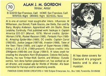 1992 Eclipse Famous Comic Book Creators #70 Al Gordon Back