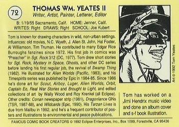 1992 Eclipse Famous Comic Book Creators #72 Tom Yeates Back