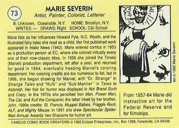 1992 Eclipse Famous Comic Book Creators #73 Marie Severin Back