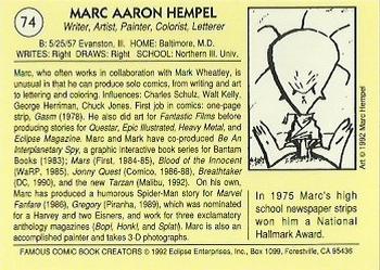 1992 Eclipse Famous Comic Book Creators #74 Marc Hempel Back