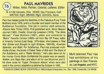 1992 Eclipse Famous Comic Book Creators #76 Paul Mavrides Back