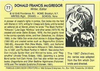 1992 Eclipse Famous Comic Book Creators #77 Don McGregor Back