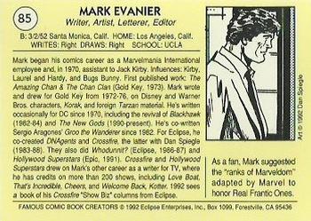 1992 Eclipse Famous Comic Book Creators #85 Mark Evanier Back