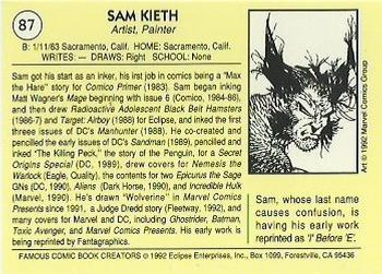 1992 Eclipse Famous Comic Book Creators #87 Sam Kieth Back