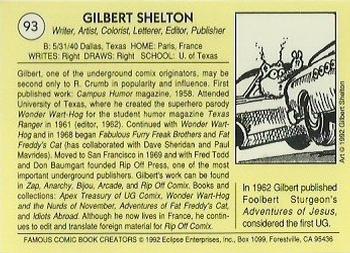 1992 Eclipse Famous Comic Book Creators #93 Gilbert Shelton Back