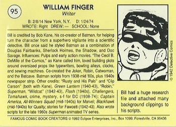 1992 Eclipse Famous Comic Book Creators #95 Bill Finger Back