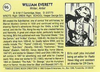 1992 Eclipse Famous Comic Book Creators #96 Bill Everett Back