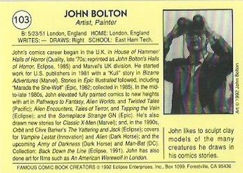 1992 Eclipse Famous Comic Book Creators #103 John Bolton Back