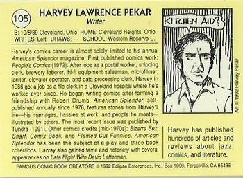 1992 Eclipse Famous Comic Book Creators #105 Harvey Pekar Back