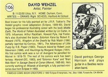 1992 Eclipse Famous Comic Book Creators #106 David Wenzel Back