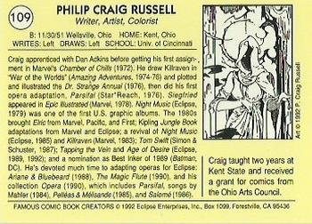 1992 Eclipse Famous Comic Book Creators #109 P. Craig Russell Back