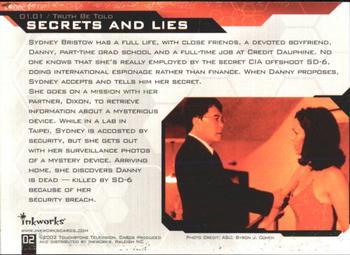 2002 Inkworks Alias Season 1 #2 Secrets and Lies Back