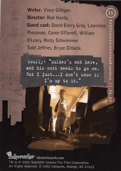 2002 Inkworks X-Files Season 8 #15 Writer: Vince Gilligan. Director: Rod Hardy. Back