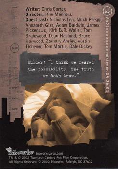 2002 Inkworks X-Files Season 8 #63 Writer: Chris Carter. Director: Kim Manners. Back
