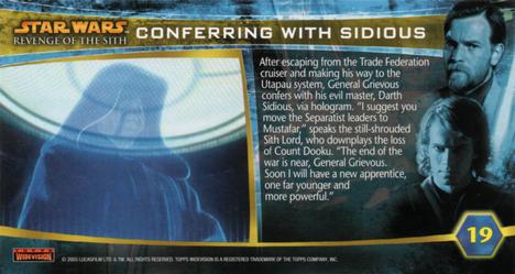 2005 Topps Revenge of the Sith Widevision #19 Conferring with Sidious Back